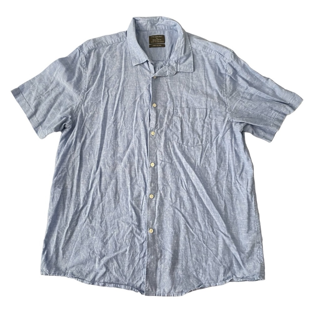 Primark Men’s Blue Short Sleeve Button Down Linen Blend Regular Fit Shirt Sz 3XL